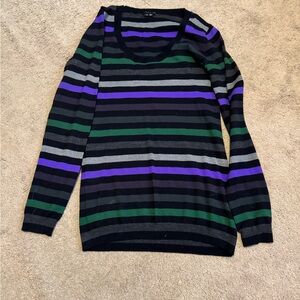 Theory Wool Sweater Size L Striped Pullover Long Sleeve Round Neck